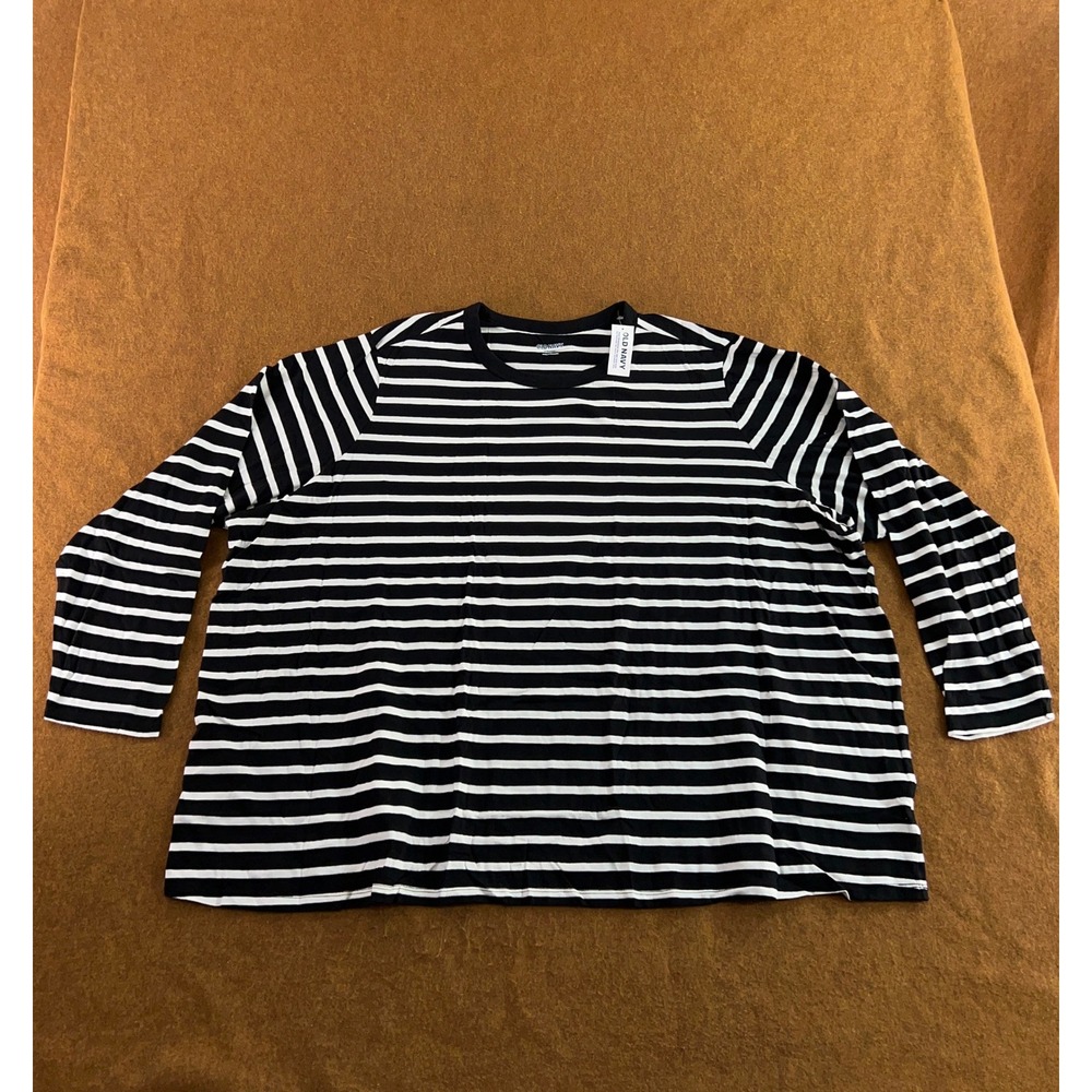 Old Navy Womens 4X Black White Striped EveryWear Cotton Long Sleeve T-Shirt NWT